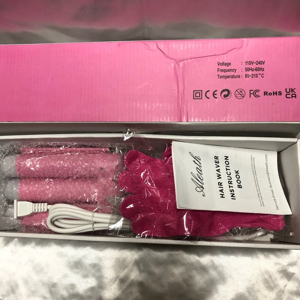 Aleath Pink Hair Waver 3‎ Barrel Curling Wand Hair Crimper LCD 1.25”inAdjustable